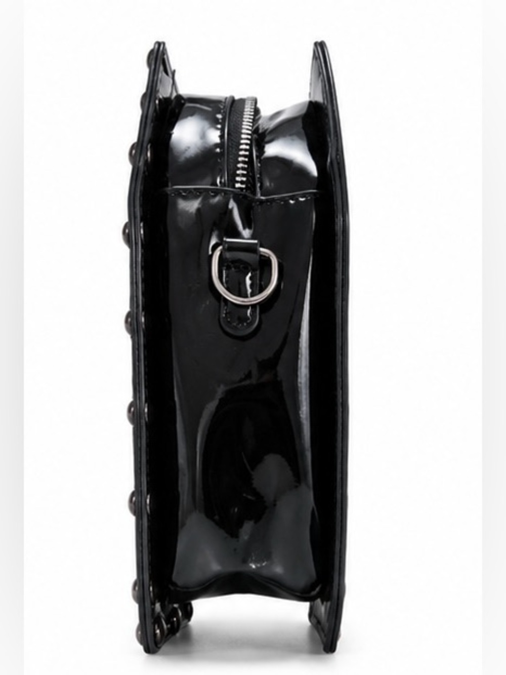 Black Patent Coffin Belt Bag Goth Rose Embroidered Studded Festival Punk Y2K - Picture 2 of 5